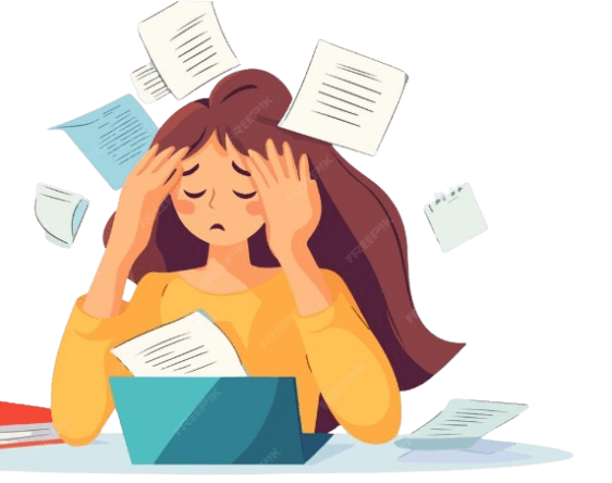 Overwhelmed student at desk